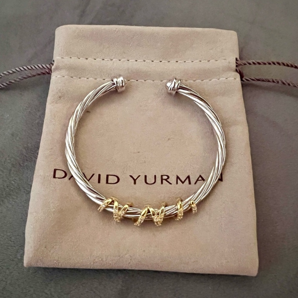 David Yurman Twisted Silver Bracelet with Gold Accents 4mm